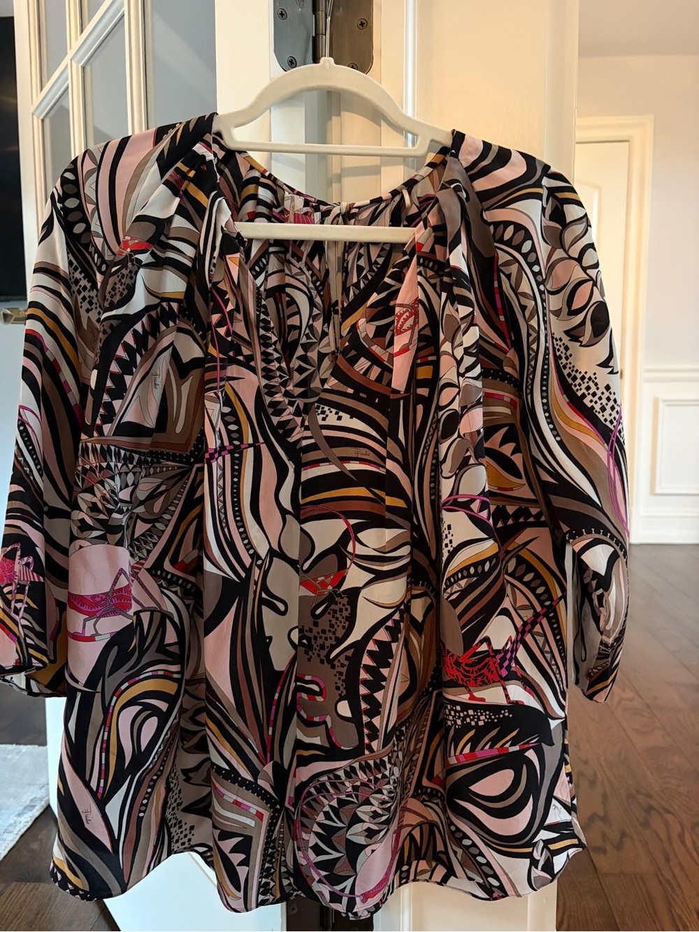 Emilio Pucci Pink Multicolor Abstract V neck silk top
